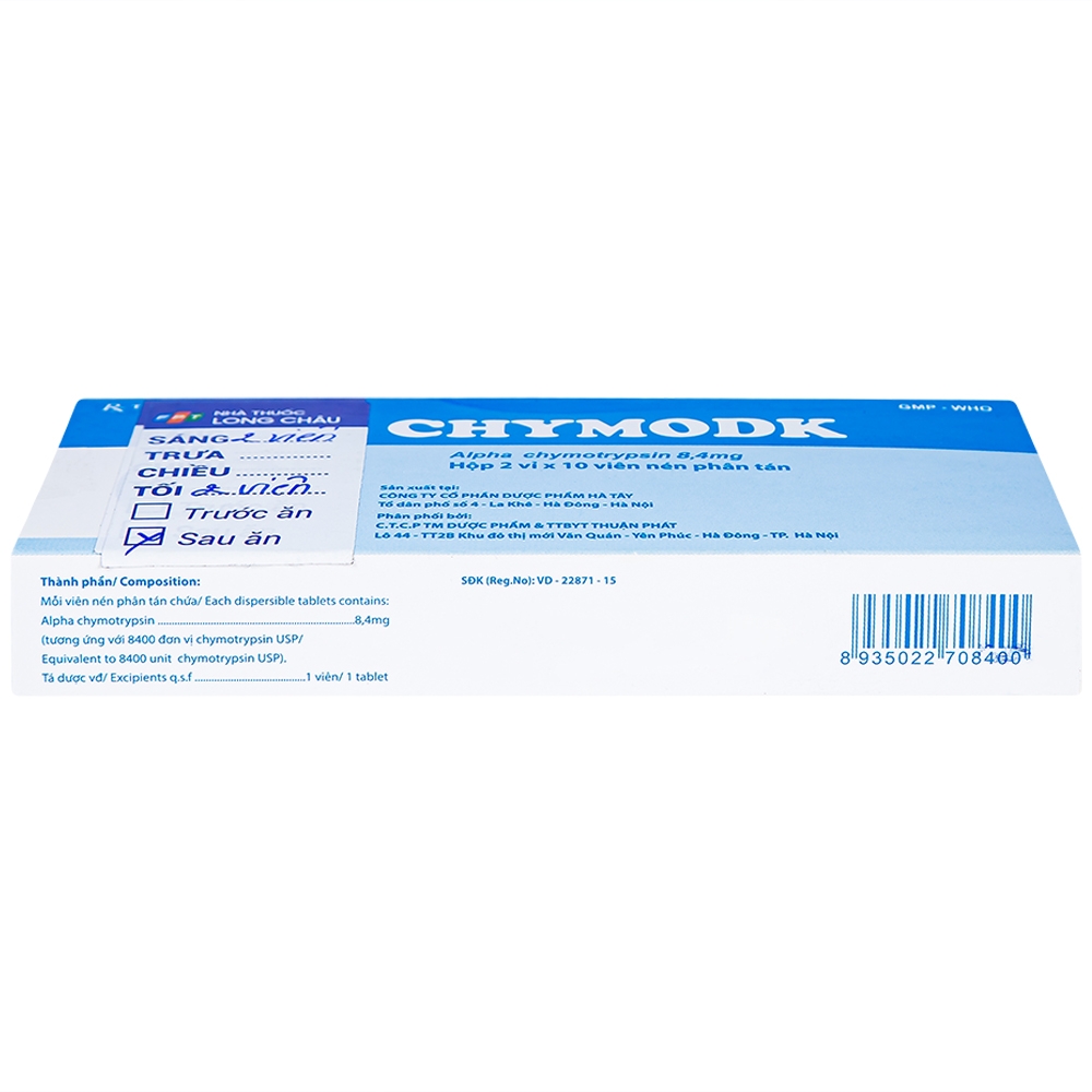 Viên nén phân tán Chymodk 8.4mg Hataphar điều trị phù nề sau chấn thương, phẫu thuật, bỏng (2 vỉ x 10 viên)