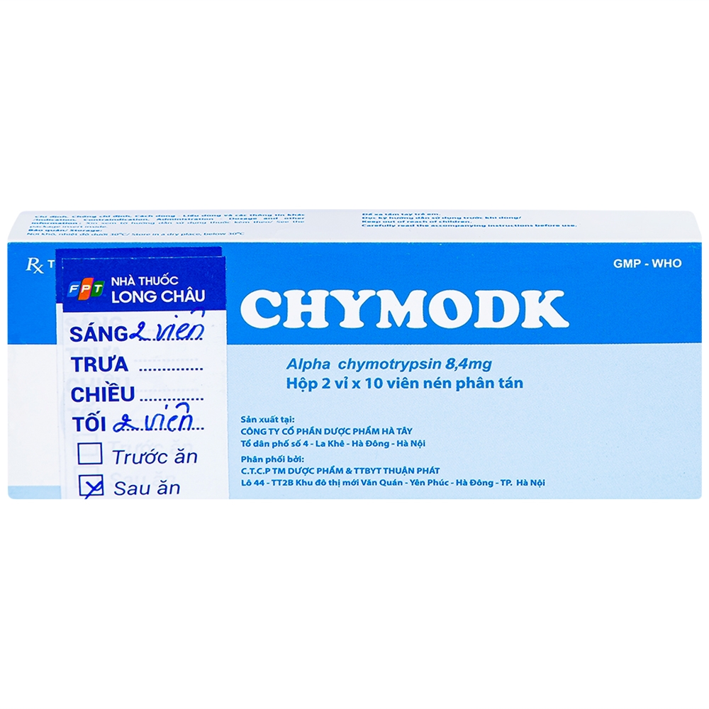 Viên nén phân tán Chymodk 8.4mg Hataphar điều trị phù nề sau chấn thương, phẫu thuật, bỏng (2 vỉ x 10 viên)