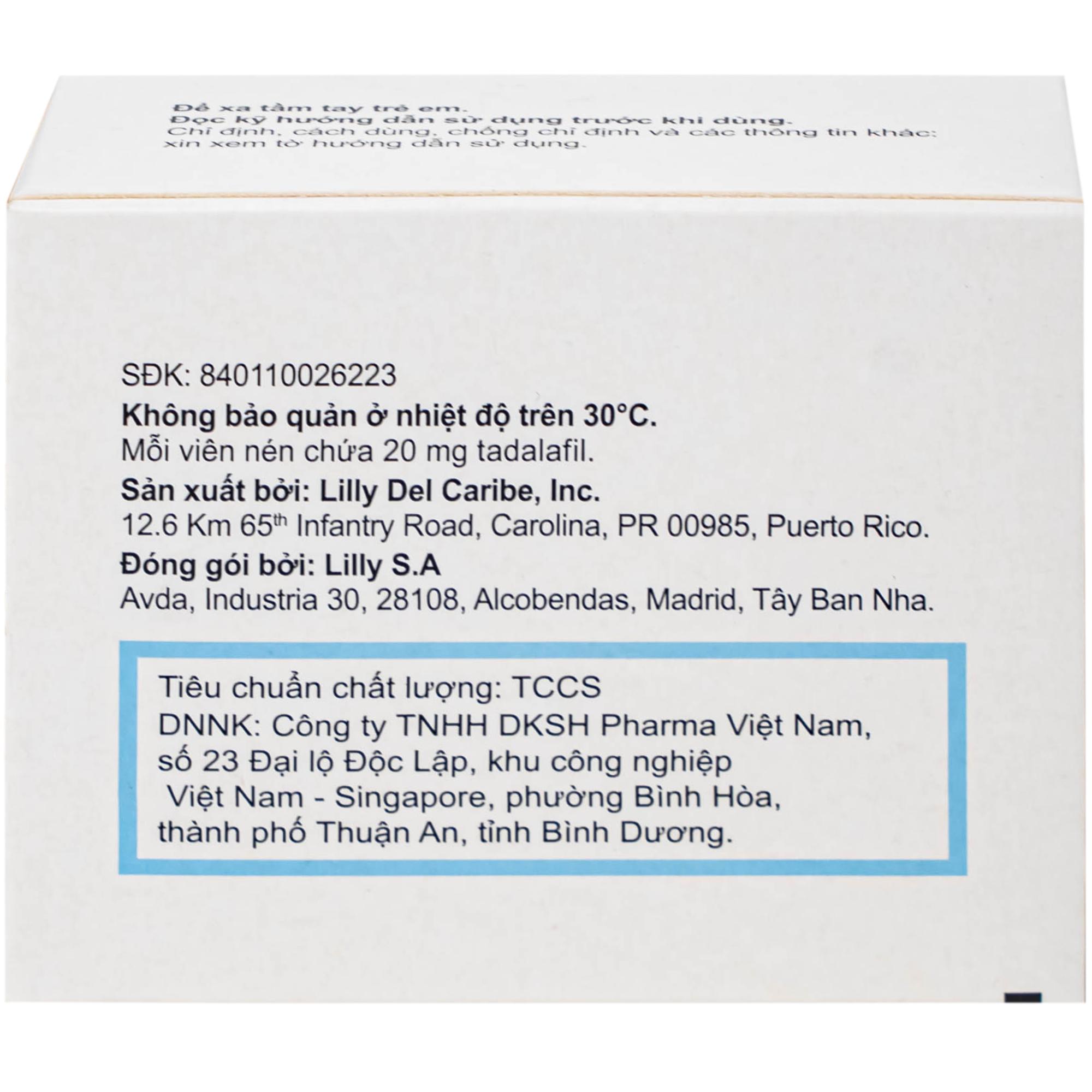 Thuốc Cialis Lilly điều trị rối loạn cương dương (1 vỉ x 2 viên)