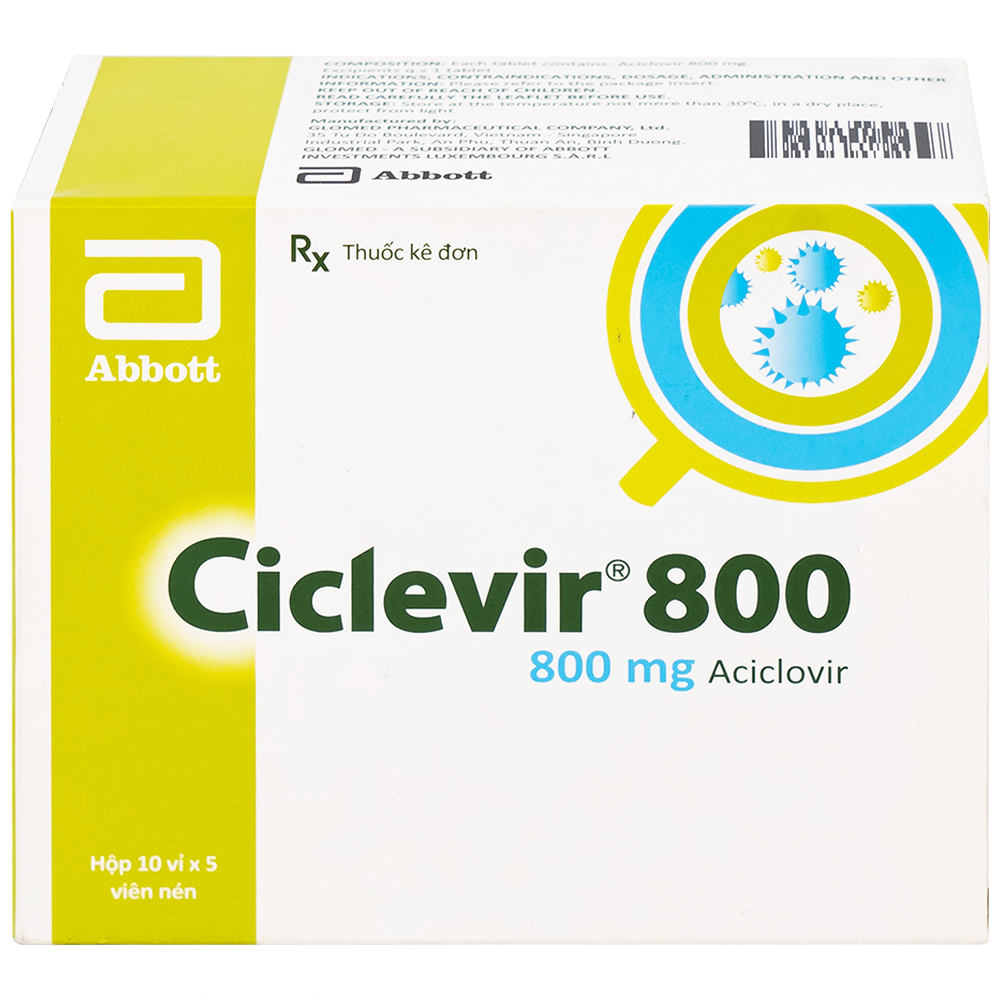 Thuốc Ciclevir 800 Abbott điều trị nhiễm virus Herpes simplex tuýp 1 và 2 (10 vỉ x 5 viên)