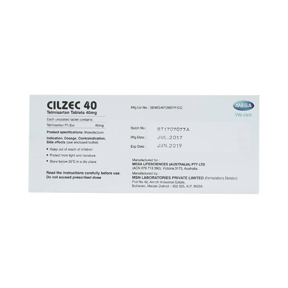 Thuốc Cilzec 40 MSN điều trị cao huyết áp (3 vỉ x 10 viên)