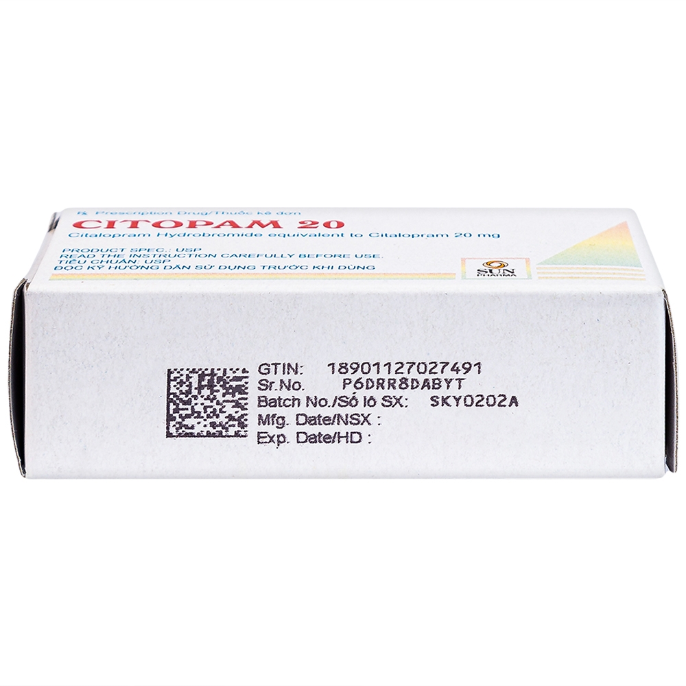 Thuốc Citopam 20 Sun Pharma điều trị trầm cảm, rối loạn hoảng sợ (3 vỉ x 10 viên)