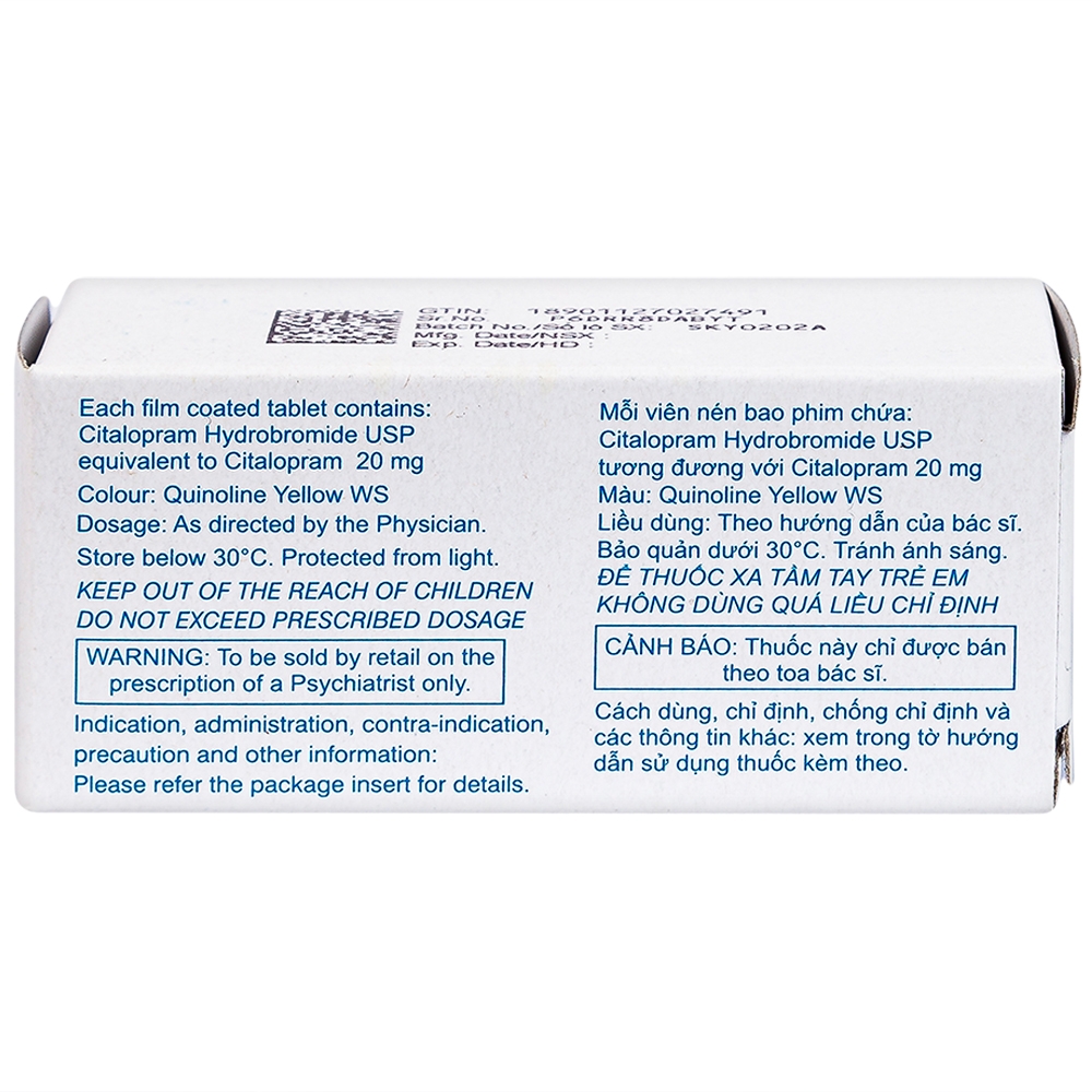 Thuốc Citopam 20 Sun Pharma điều trị trầm cảm, rối loạn hoảng sợ (3 vỉ x 10 viên)