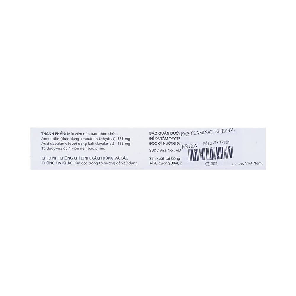 Thuốc Claminat 1g Imexpharm điều trị nhiễm khuẩn (2 vỉ x 7 viên)