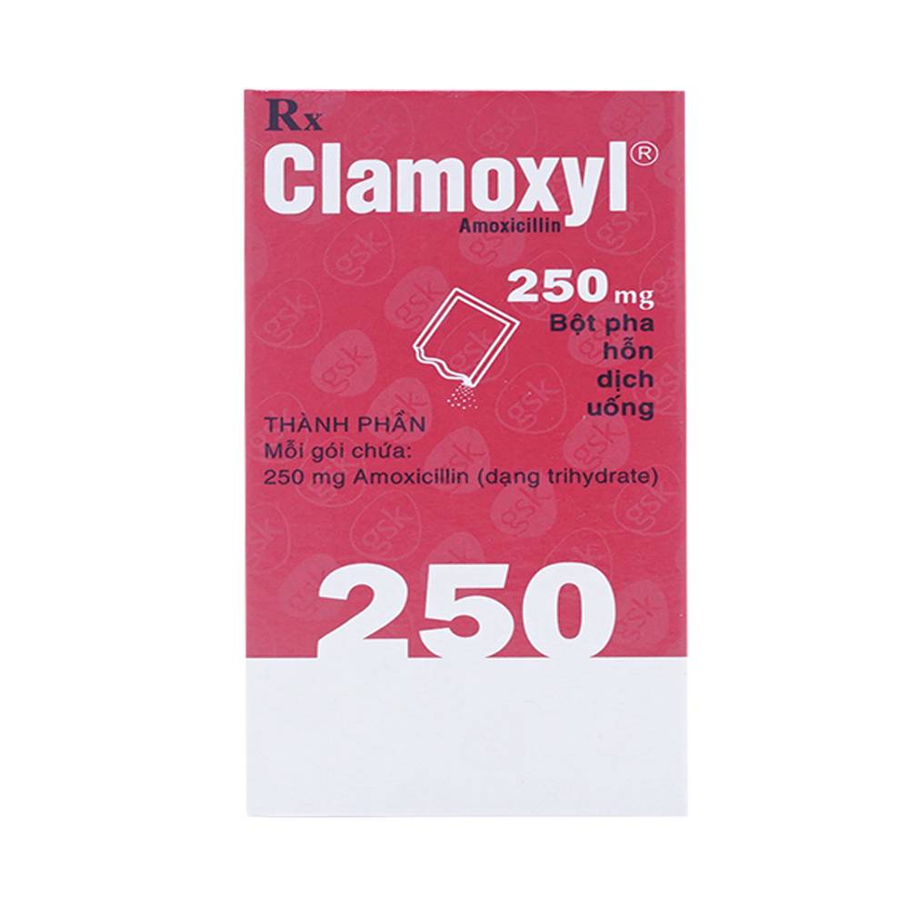 Bột pha hỗn dịch uống Clamoxyl 250mg GSK điều trị nhiễm khuẩn (12 gói)