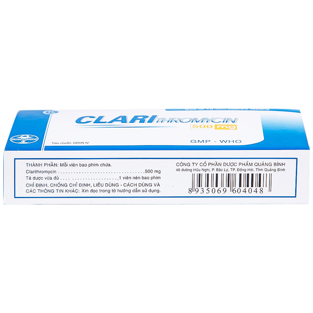 Thuốc Clarithromycin 500mg Quapharco điều trị nhiễm khuẩn đường hô hấp (2 vỉ x 5 viên)