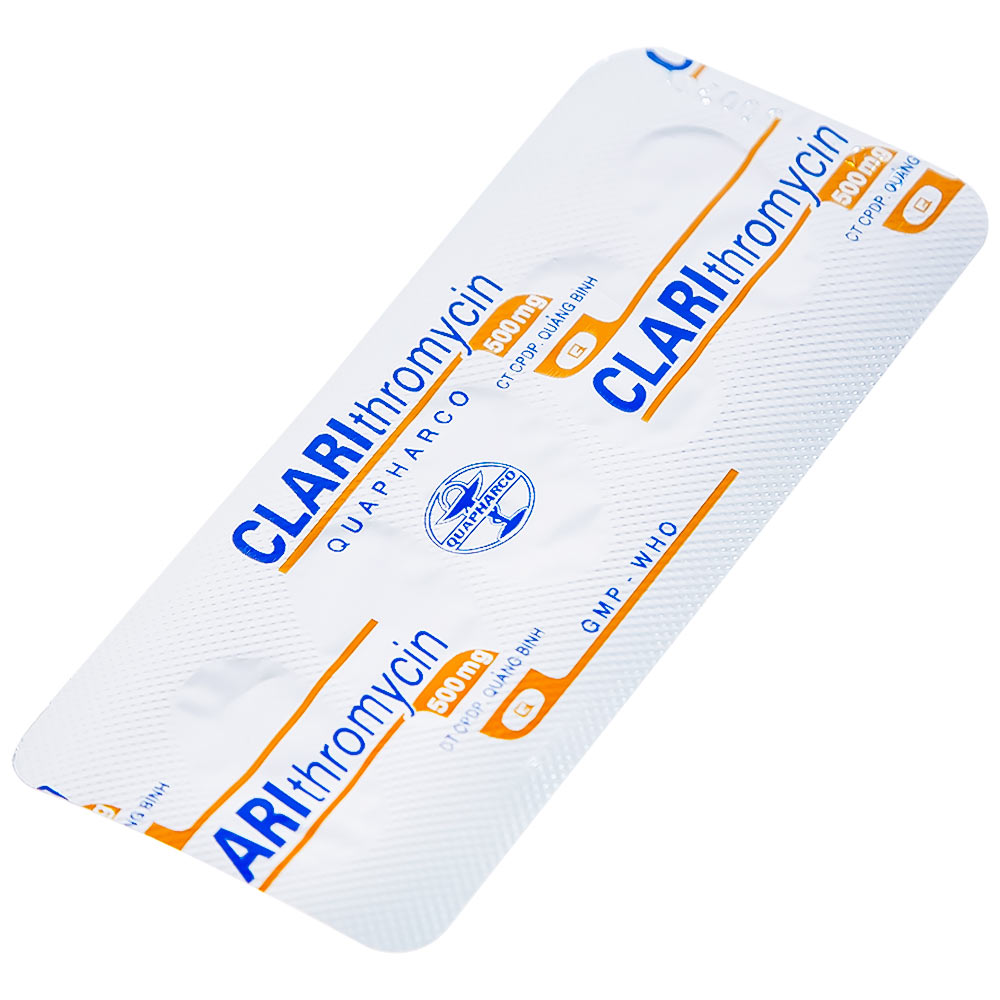 Thuốc Clarithromycin 500mg Quapharco điều trị nhiễm khuẩn đường hô hấp (2 vỉ x 5 viên)