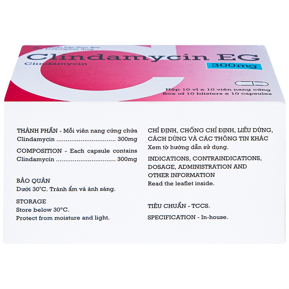 Thuốc Clindamycin EG 300mg Pymepharco điều trị các bệnh nhiễm khuẩn (10 vỉ x 10 viên)