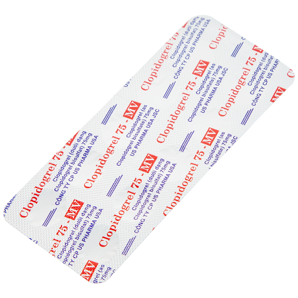 Thuốc Clopidogrel 75 - MV USP làm giảm hay dự phòng các biến cố huyết khối (3 vỉ x 10 viên)