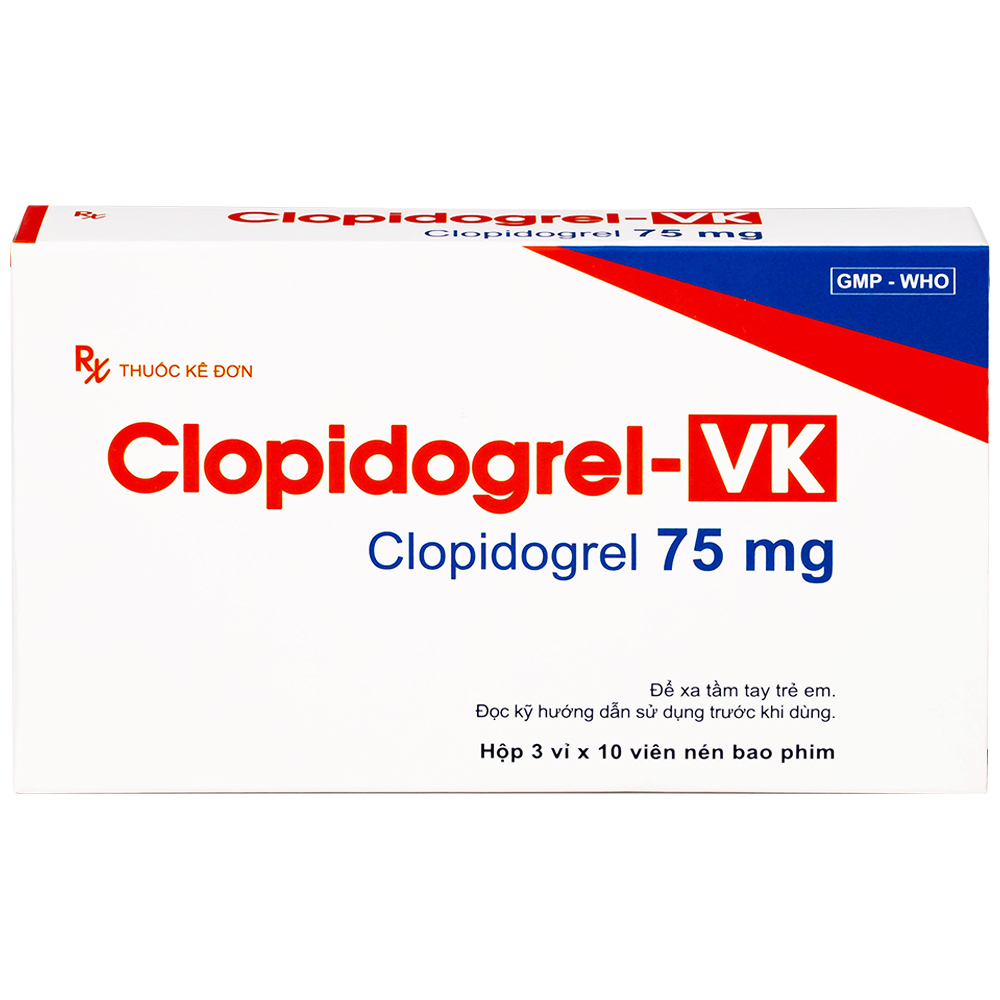 Thuốc Clopidogrel-Vk 75mg An Thiên phòng ngừa biến cố xơ vữa động mạch (3 vỉ x 10 viên)