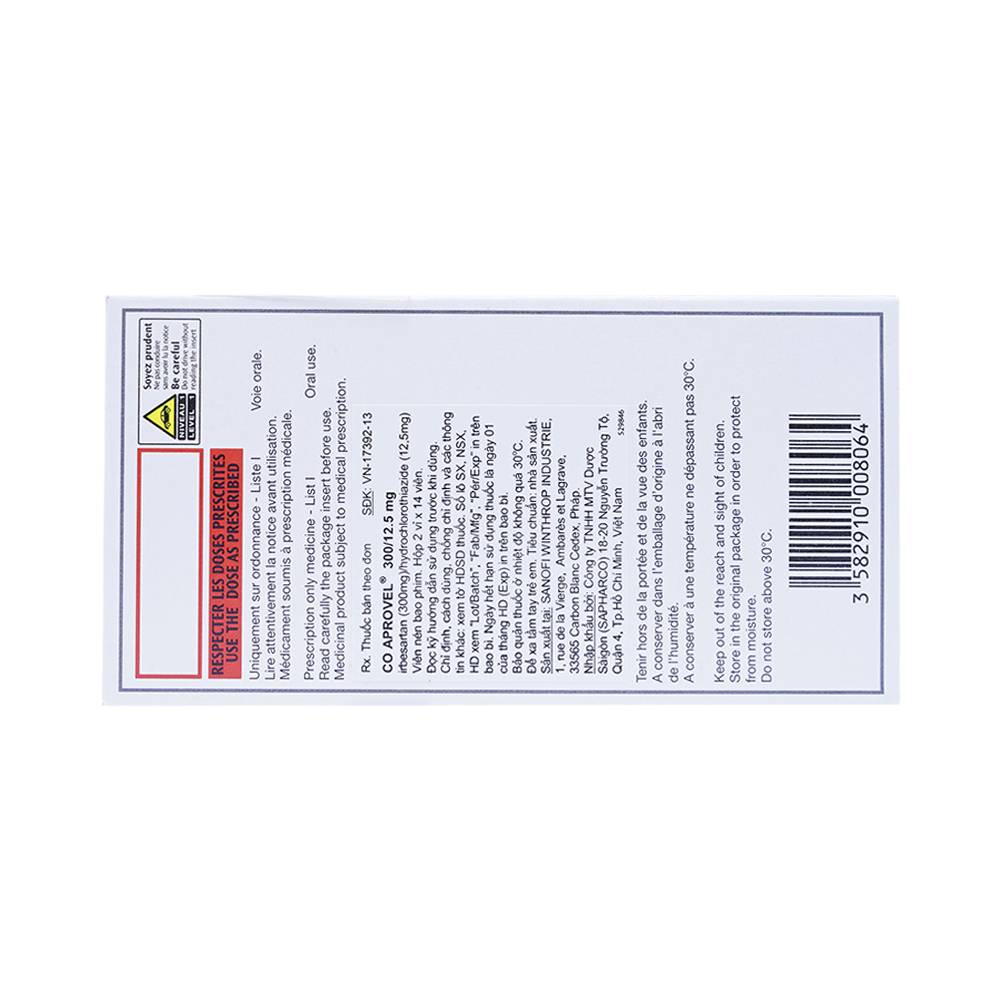 Thuốc Coaprovel 300mg/12.5mg Sanofi điều trị tăng huyết áp nguyên phát (2 vỉ x 14 viên)