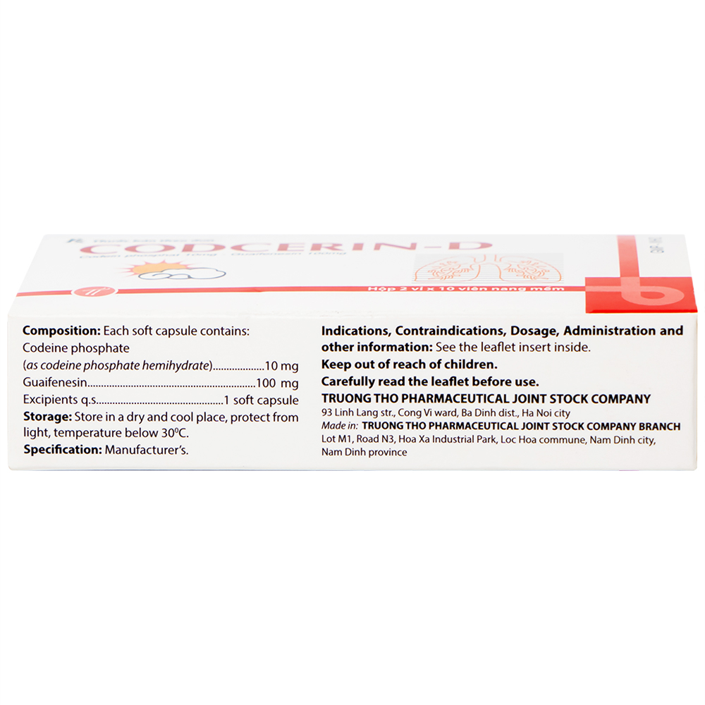 Thuốc CODCERIN-D Trường Thọ điều trị triệu chứng ho khan, ho có đờm, ho do dị ứng (2 vỉ x 10 viên)