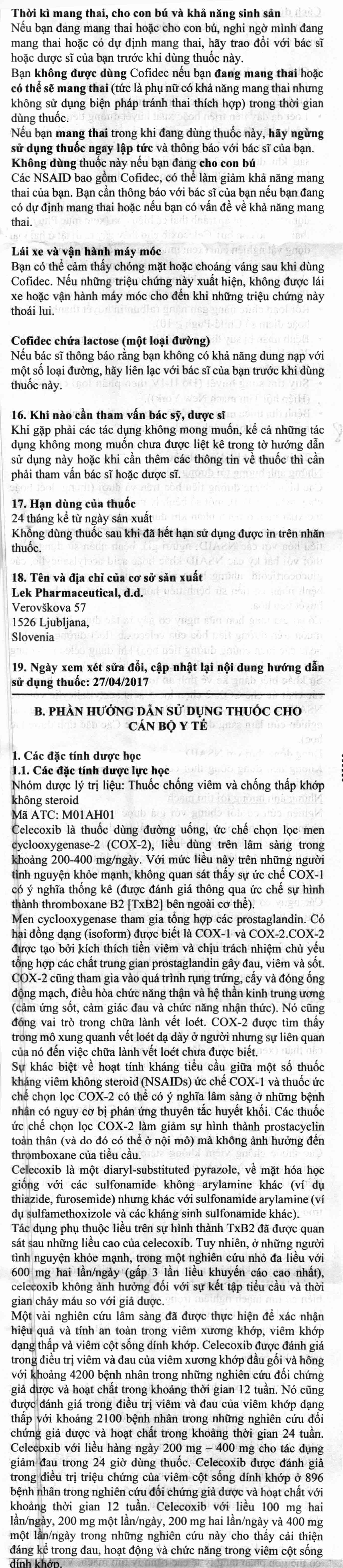 Thuốc Cofidec 200mg Sandoz giảm đau và giảm sưng mô mềm trong bệnh thoái hóa khớp (2 vỉ x 10 viên)