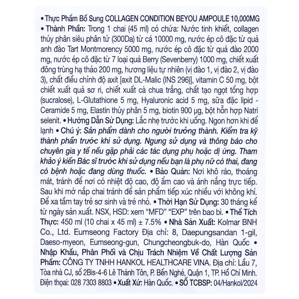 Thực phẩm bổ sung Collagen Condition Beyou Ampoule 10,000mg (10 chai)
