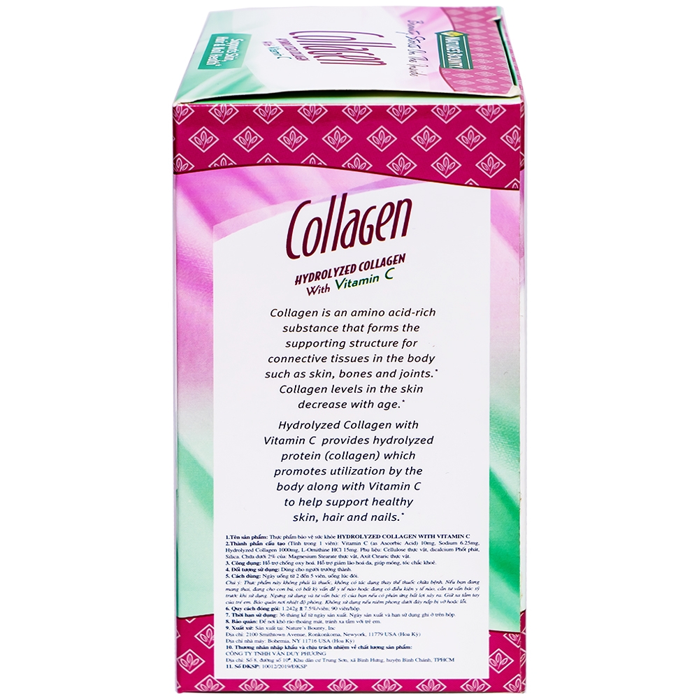Viên uống giúp đẹp da, móng, tóc chắc khỏe, hỗ trợ chống oxy hoá Hydro-lyzed Collagen With Vitamin C Nature's Bounty (90 viên)