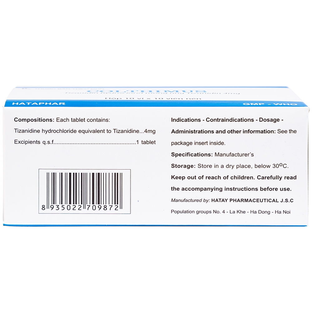 Thuốc Colthimus Hataphar điều trị triệu chứng co cứng cơ (10 vỉ x 10 viên)