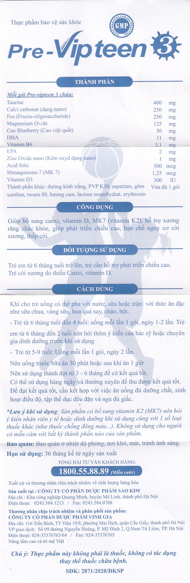 Cốm phát triển chiều cao Pre-Vipteen 3 20 gói