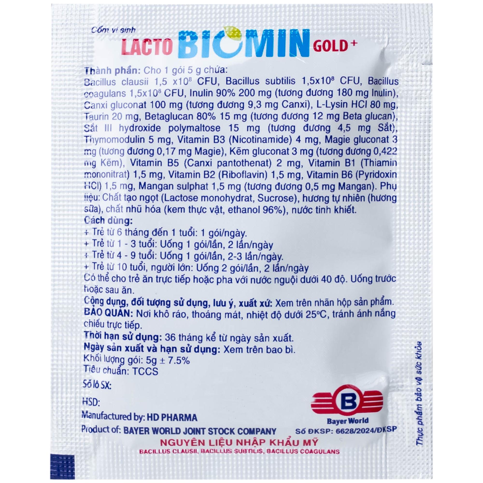 Cốm vi sinh bổ sung lợi khuẩn đường ruột Lacto Biomin Gold+ New (20 gói x 5g)
