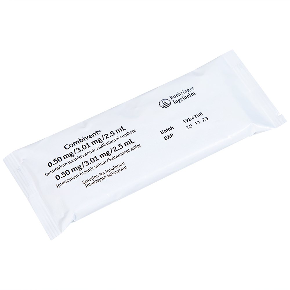 Dung dịch khí dung Combivent Boehringer kiểm soát co thắt phế quản (1 vỉ x 10 ống)