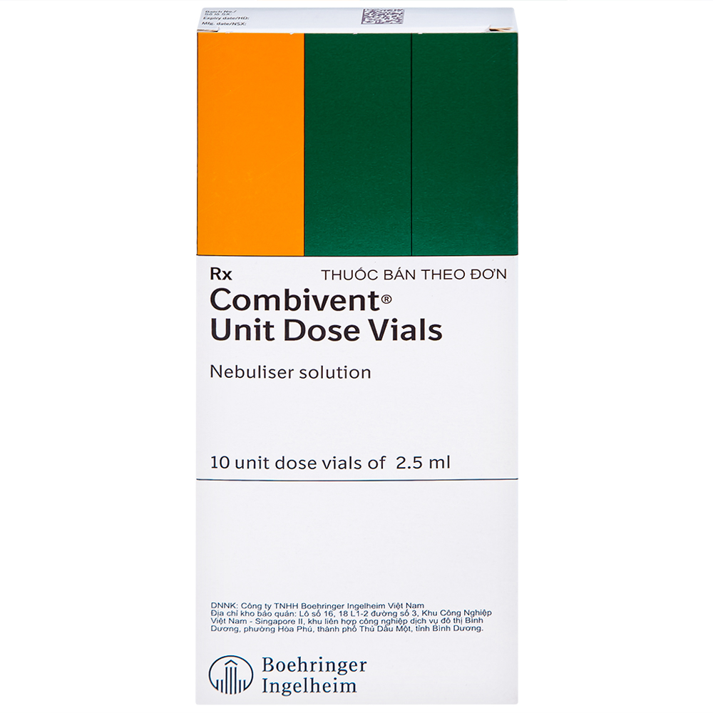 Dung dịch khí dung Combivent Boehringer kiểm soát co thắt phế quản (1 vỉ x 10 ống)