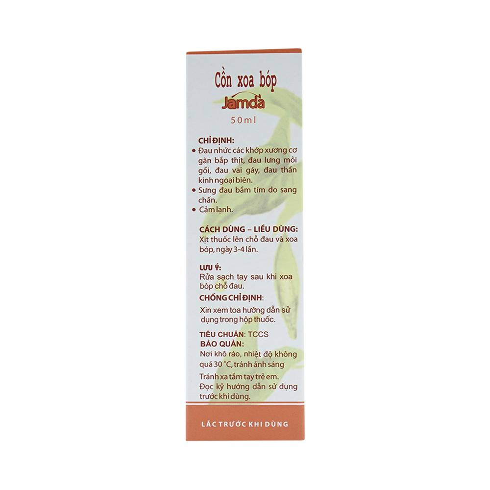 Cồn xoa bóp Jamda Traphaco điều trị đau nhức các khớp xương cơ gân bắp thịt, đau lưng, mõi gối (50ml)