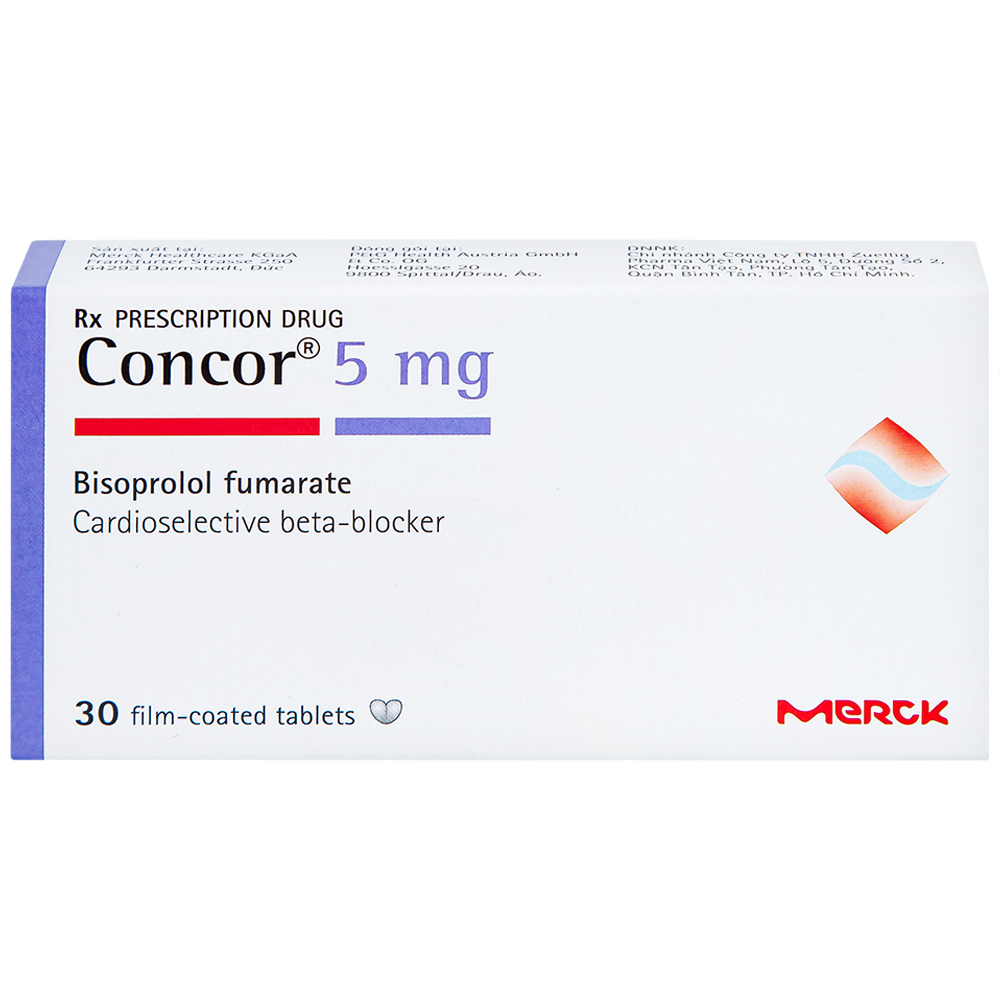 Thuốc Concor 5mg Merck điều trị tăng huyết áp, đau thắt ngực (3 vỉ x 10 viên)