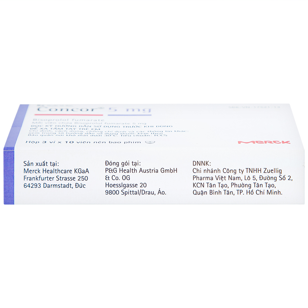 Thuốc Concor 5mg Merck điều trị tăng huyết áp, đau thắt ngực (3 vỉ x 10 viên)