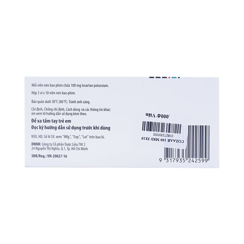 Thuốc Cozaar 100mg MSD điều trị tăng huyết áp (3 vỉ x 10 viên)