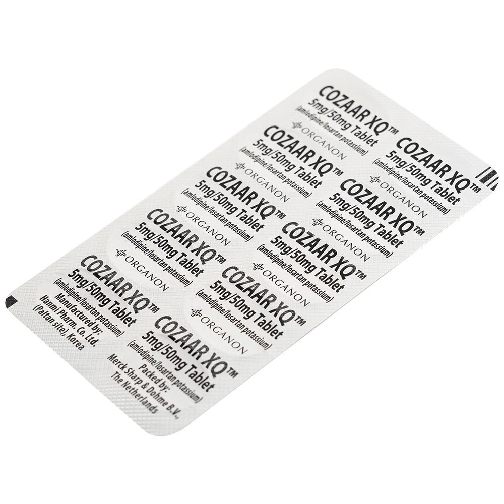 Thuốc Cozaar XQ 5/50mg Organon điều trị cao huyết áp vô căn (3 vỉ x 10 viên)