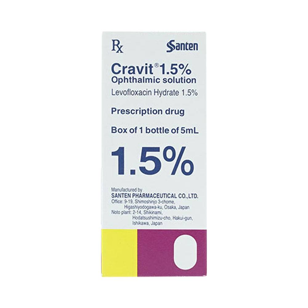 Thuốc nhỏ mắt Cravit 1.5% Santen điều trị viêm bờ mi, viêm túi lệ, lẹo (5ml)