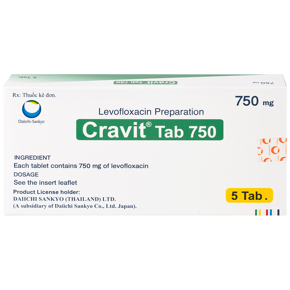 Thuốc Cravit Tab 750mg Interthai Pharm điều trị nhiễm khuẩn nhẹ, trung bình và nặng (1 vỉ x 5 viên)