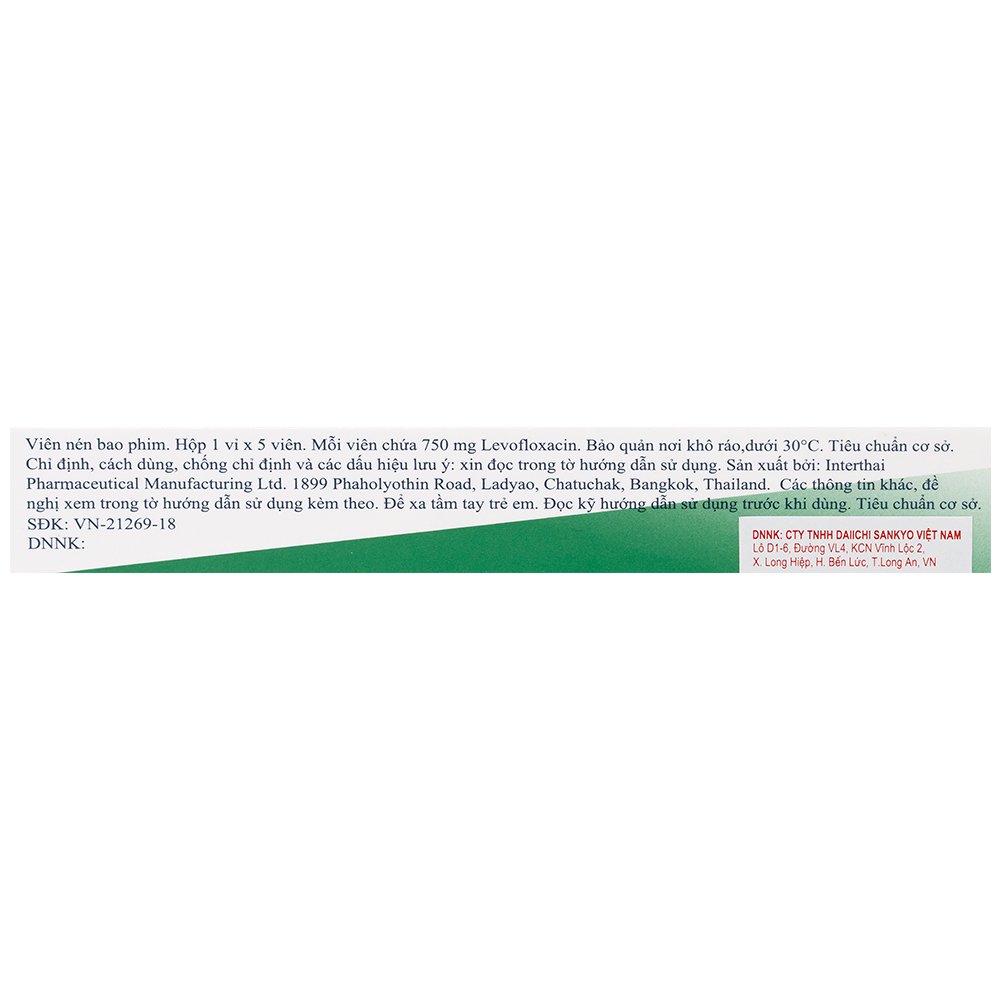 Thuốc Cravit Tab 750mg Interthai Pharm điều trị nhiễm khuẩn nhẹ, trung bình và nặng (1 vỉ x 5 viên)