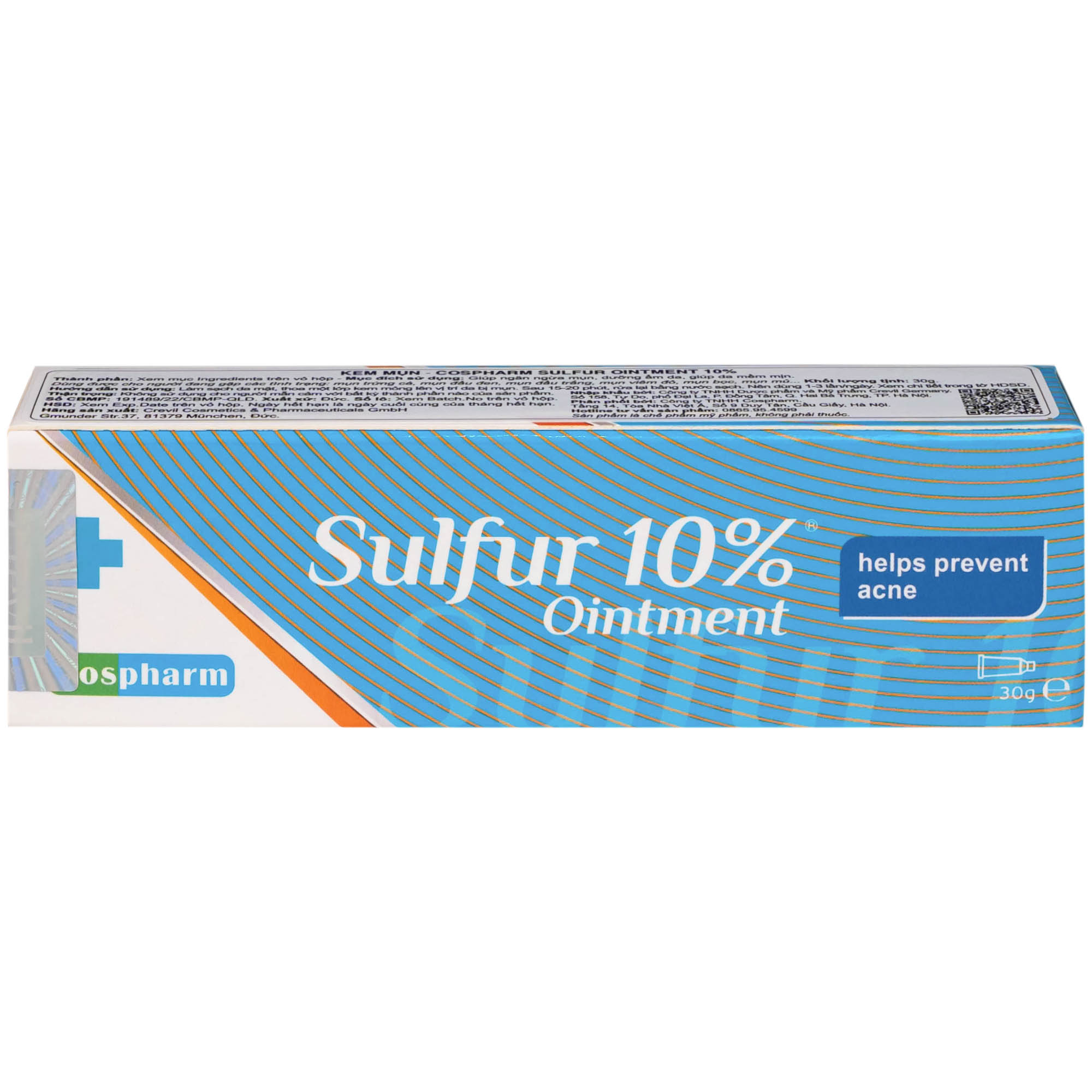 Kem bôi ngừa mụn, giảm sưng viêm sulfur 10% ointment Cospharm 30g
