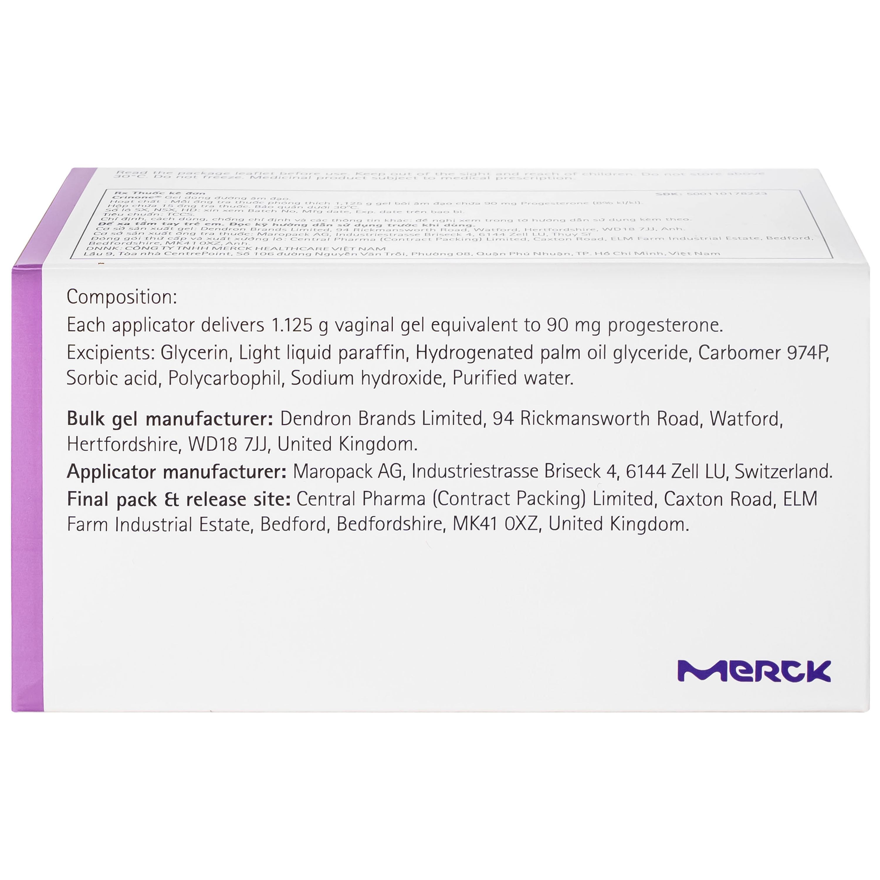 Gel Crinone 8% Merck điều trị các rối loạn liên quan đến sự thiếu hụt progesterone (15 ống)