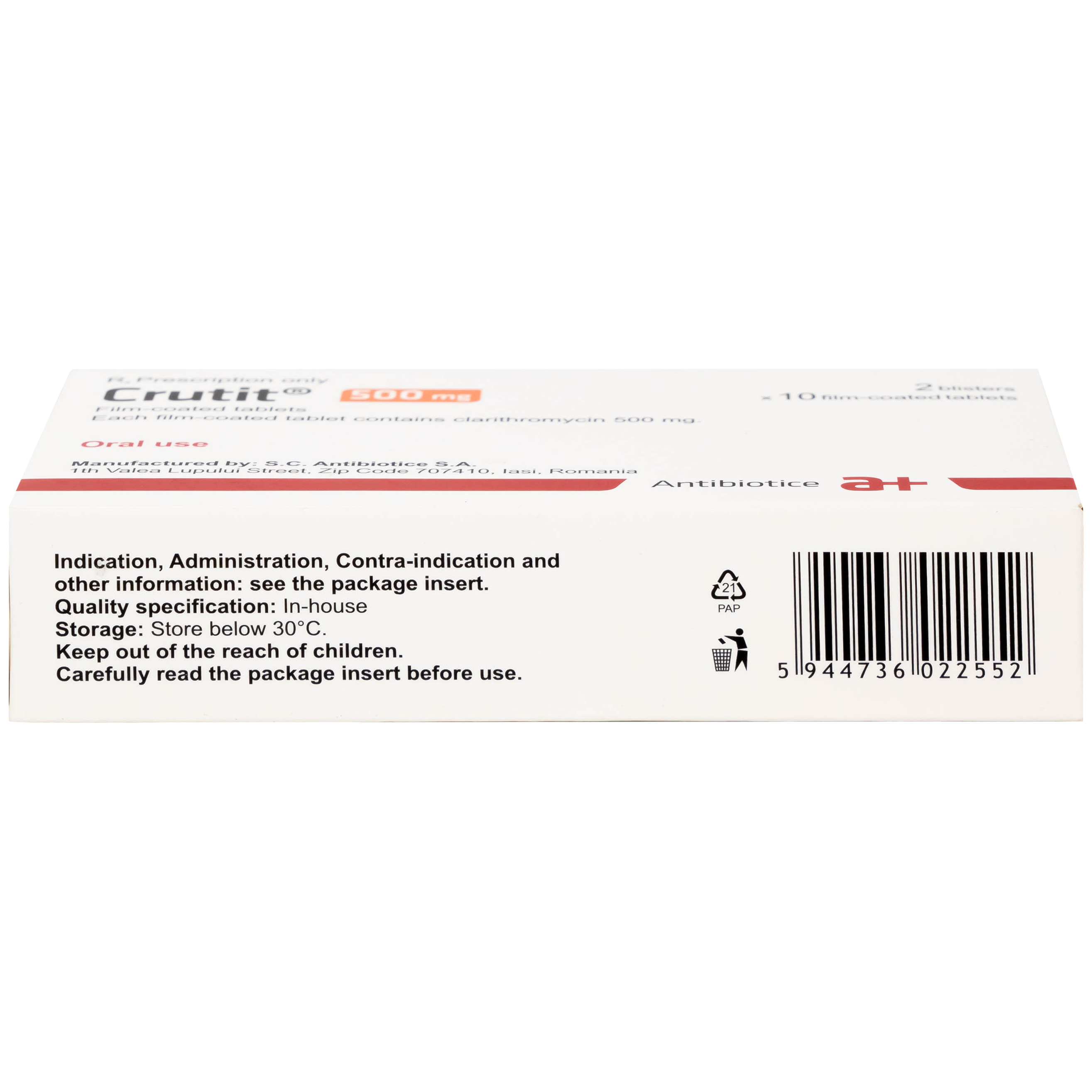 Thuốc Crutit 500mg S.C Antibiotice điều trị các bệnh nhiễm khuẩn do các vi khuẩn nhạy cảm (2 vỉ x 10 viên)
