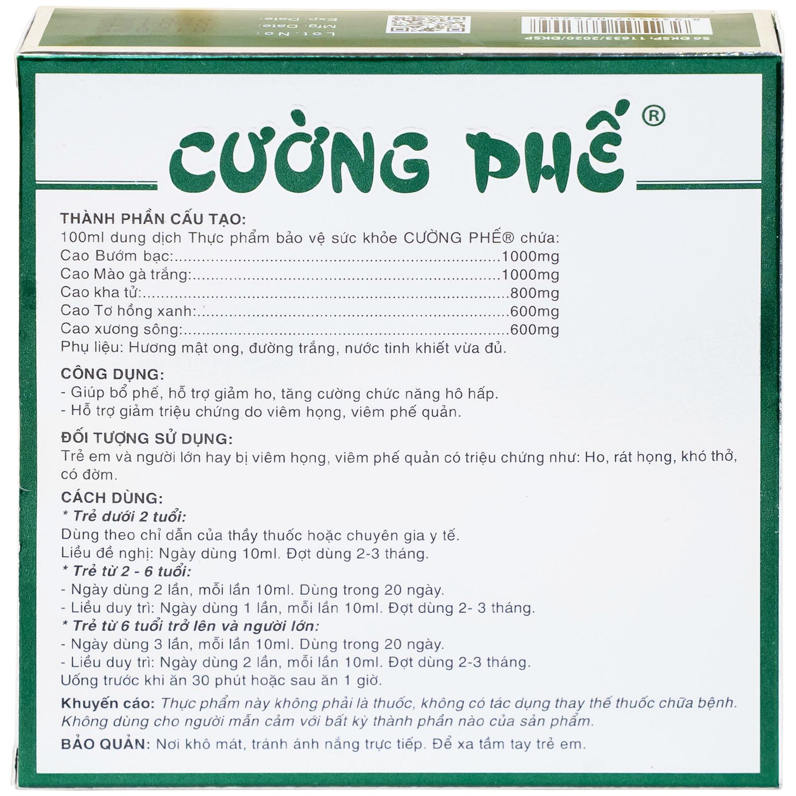 Siro giúp bổ phế Cường Phế CG (10 ống x 10ml)