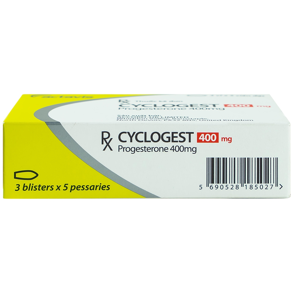 Viên đặt Cyclogest 400mg Actavis điều trị các hội chứng tiền kinh, trầm cảm (3 vỉ x 5 viên)