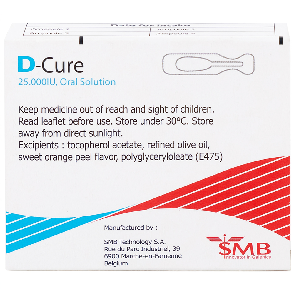 Dung dịch D-Cure 25000IU SMB phòng và điều trị thiếu vitamin D (1 vỉ x 4 ống)