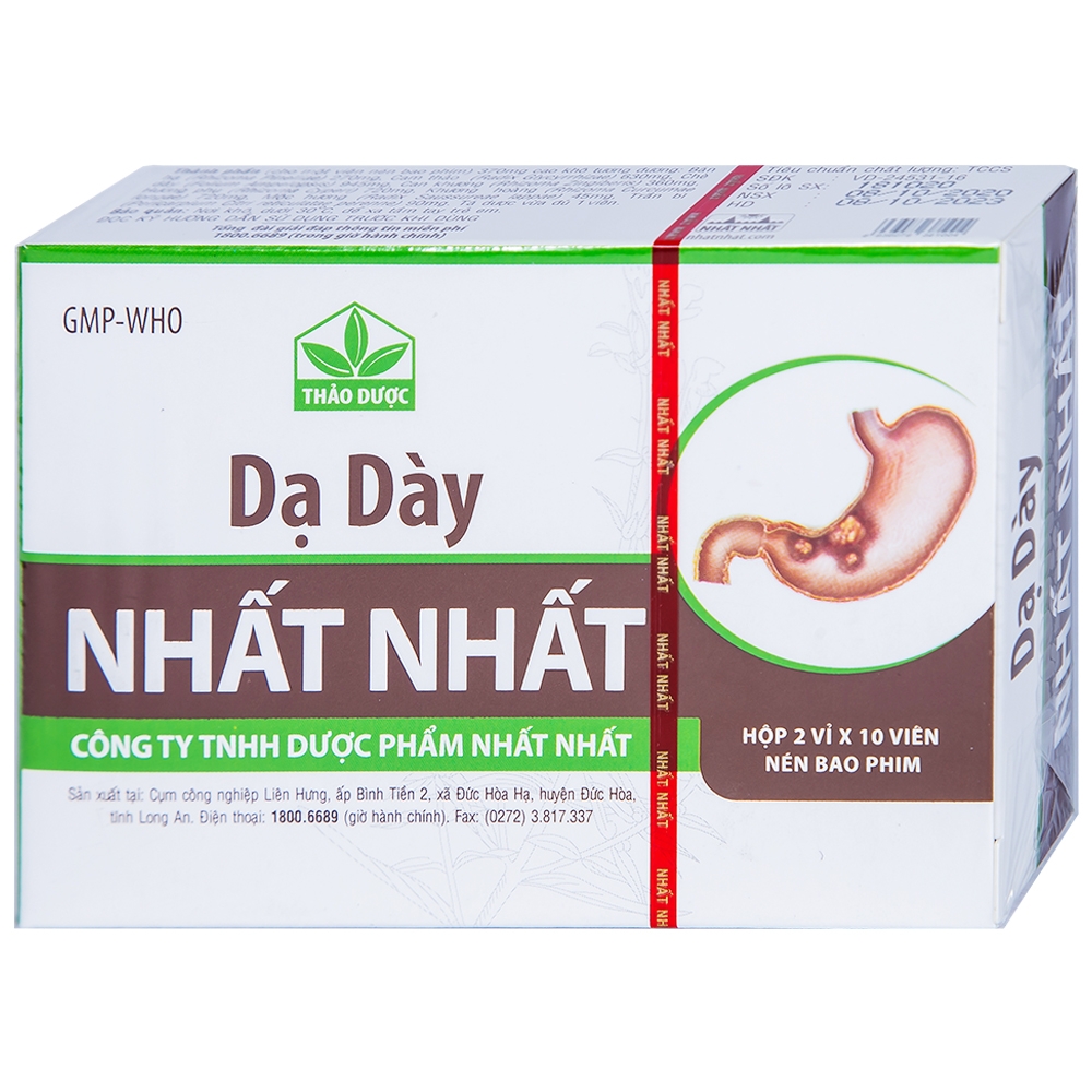 Thuốc Dạ Dày Nhất Nhất điều trị viêm loét dạ dày, hành tá tràng cấp và mãn tính (2 vỉ x 10 viên)