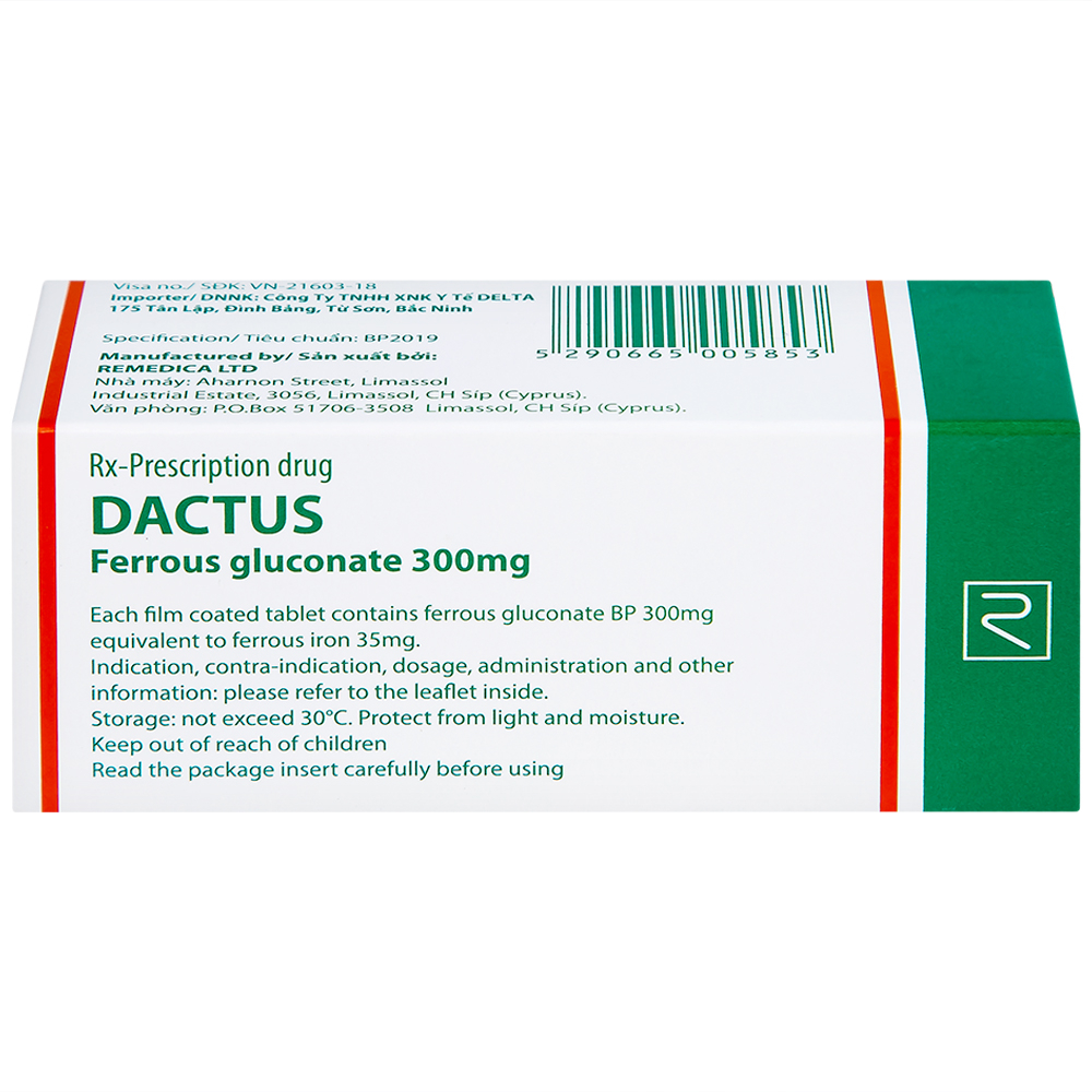 Thuốc Dactus 300mg Remedica dự phòng và điều trị thiếu máu, thiếu sắt (50 viên)