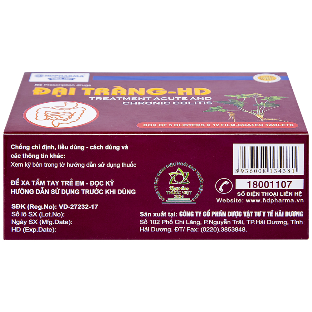 Thuốc Đại Tràng-HD điều trị viêm đại tràng cấp và mạn tính (5 vỉ x 12 viên)