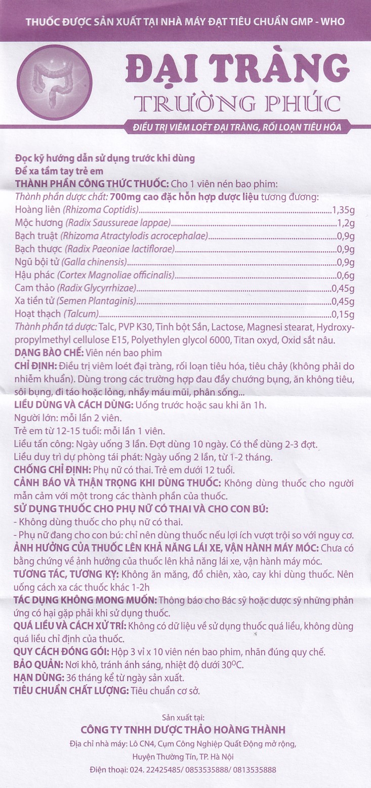 Thuốc Đại Tràng Trường Phúc điều trị viêm loét đại tràng, rối loạn tiêu hóa (3 vỉ x 10 viên)