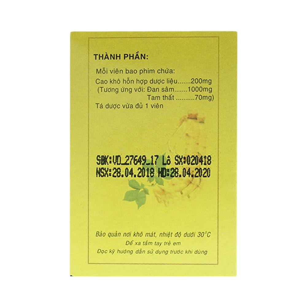 Thuốc Đan Sâm - Tam Thất phòng và trị chứng đau thắt ngực, đau nhói vùng tim do huyết ứ (40 viên)