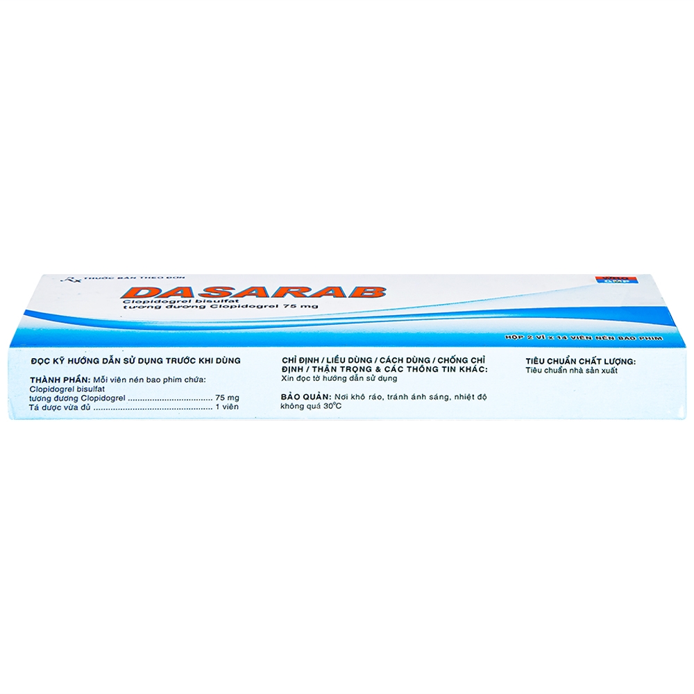 Thuốc Dasarab 75mg Davi Pharm điều trị hội chứng mạch vành cấp (2 vỉ x 14 viên)