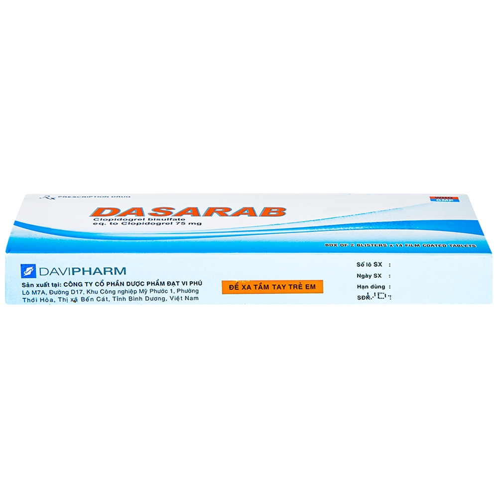 Thuốc Dasarab 75mg Davi Pharm điều trị hội chứng mạch vành cấp (2 vỉ x 14 viên)