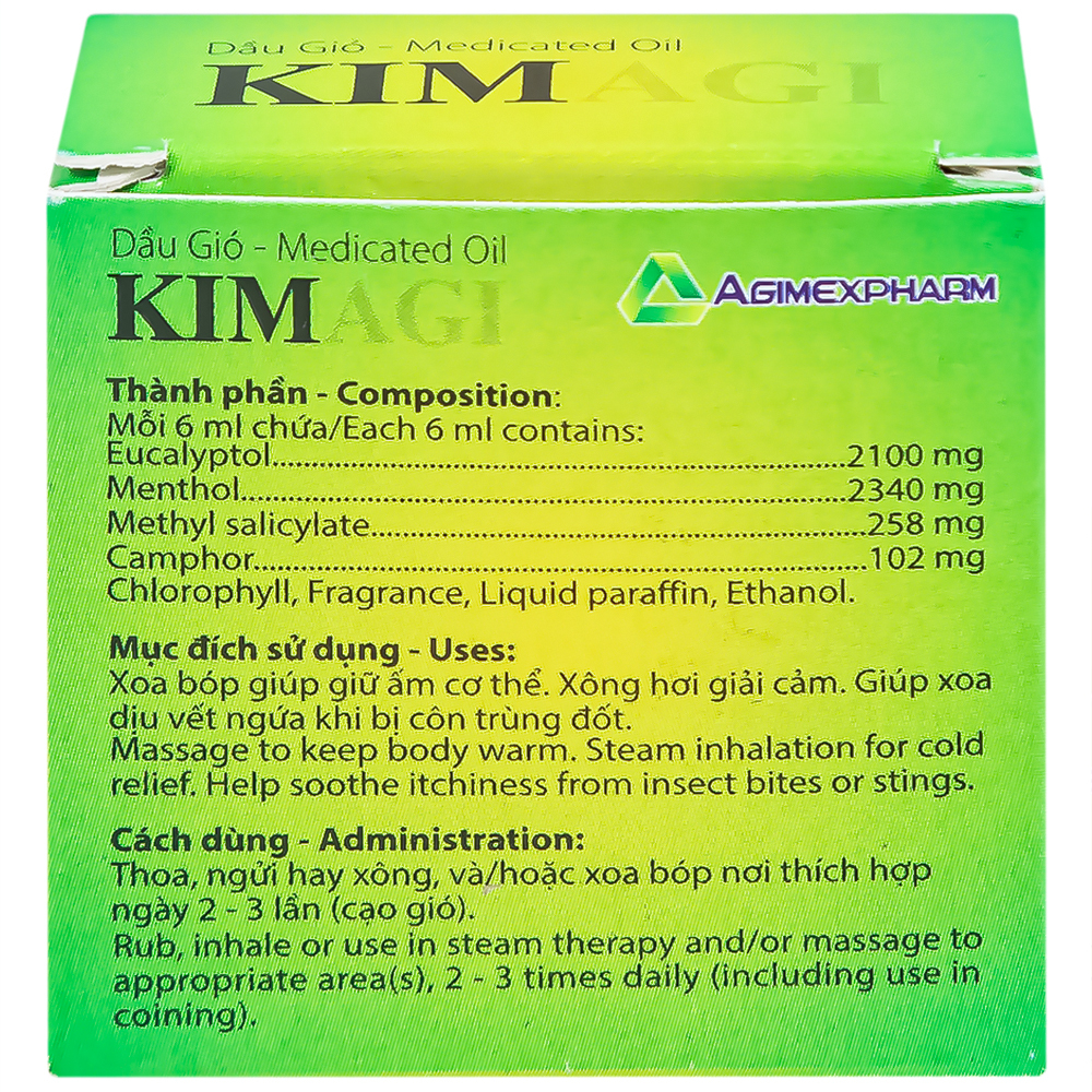 Dầu gió Kimagi Agimexpharm giảm đau, giải cảm, giúp thư giãn cơ bắp (10 chai x 6ml)
