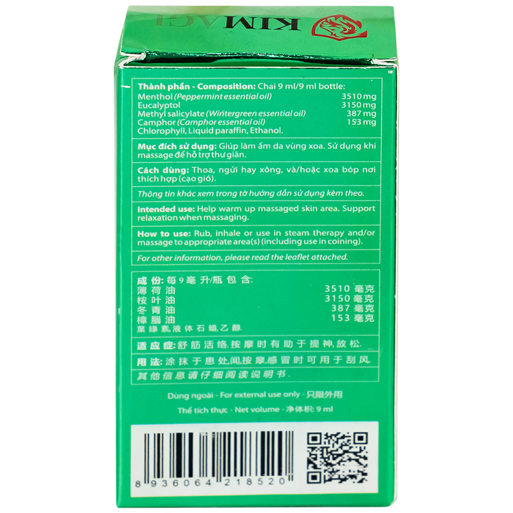 Dầu gió lăn Kimagi New Agimexpharm giúp giảm đau, giữ ấm (9ml)