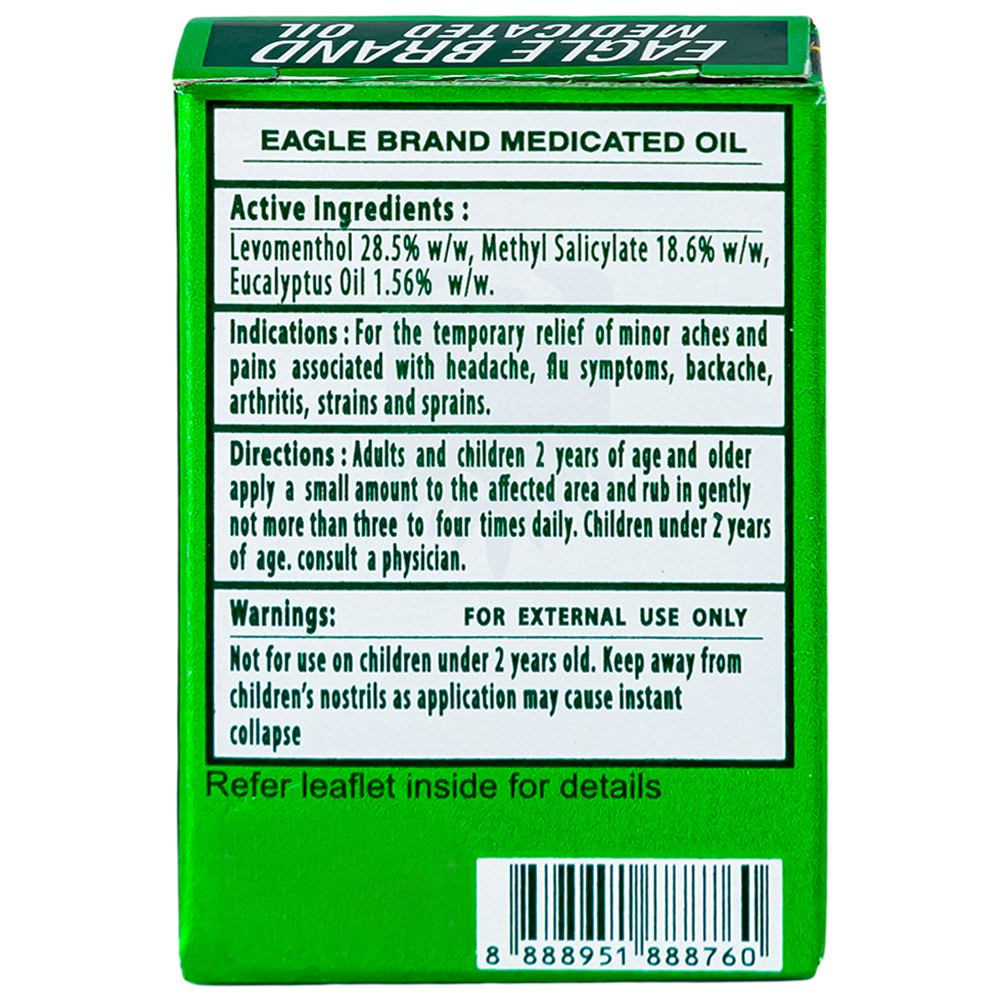 Dầu gió xanh Con Ó Eagle Brand Medicated Oil giảm nhức đầu, cảm cúm, đau lưng, viêm khớp (12 chai x 3ml)