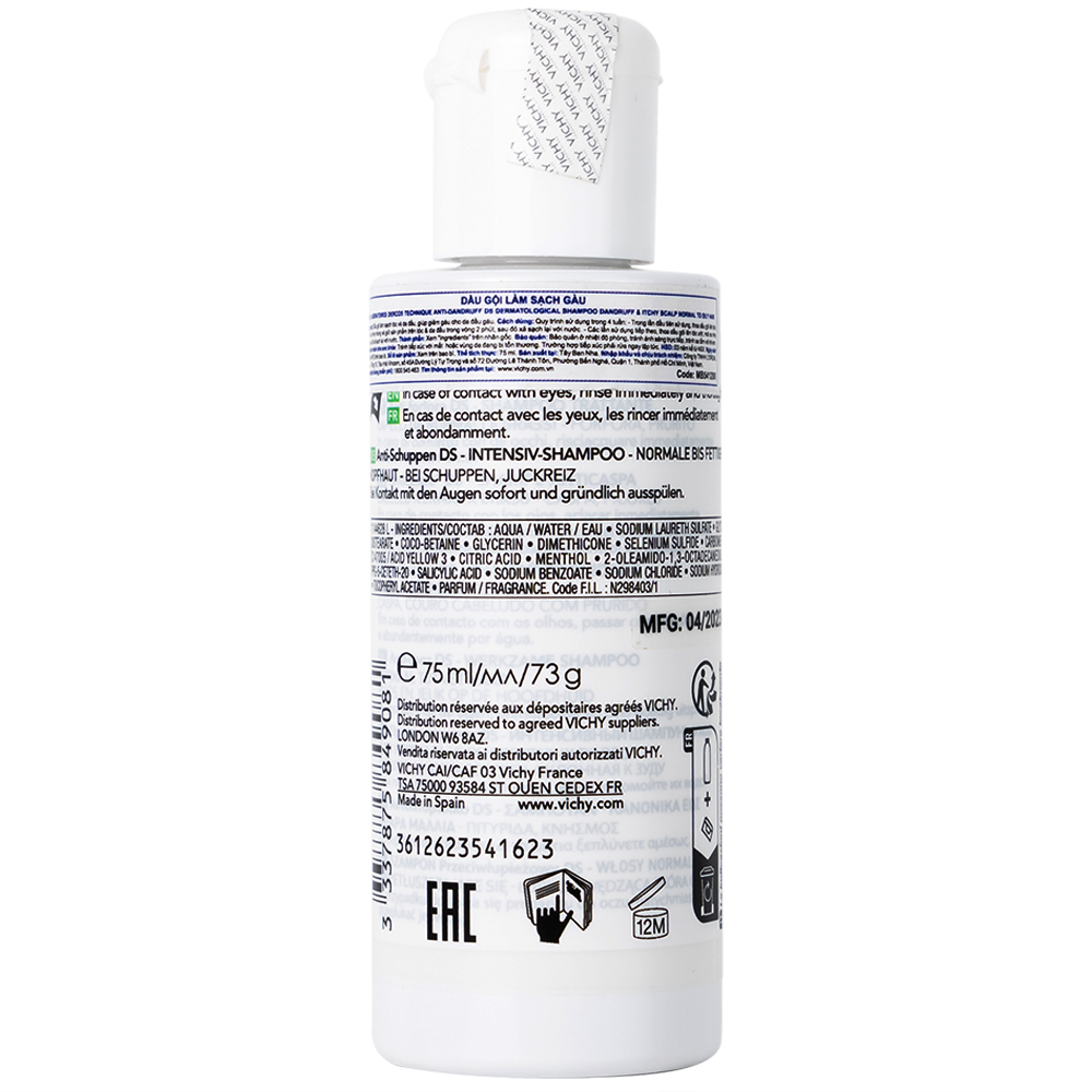 Dầu gội sạch gàu cho da đầu dầu Vichy Dercos Technique Anti Dandruff 75ml