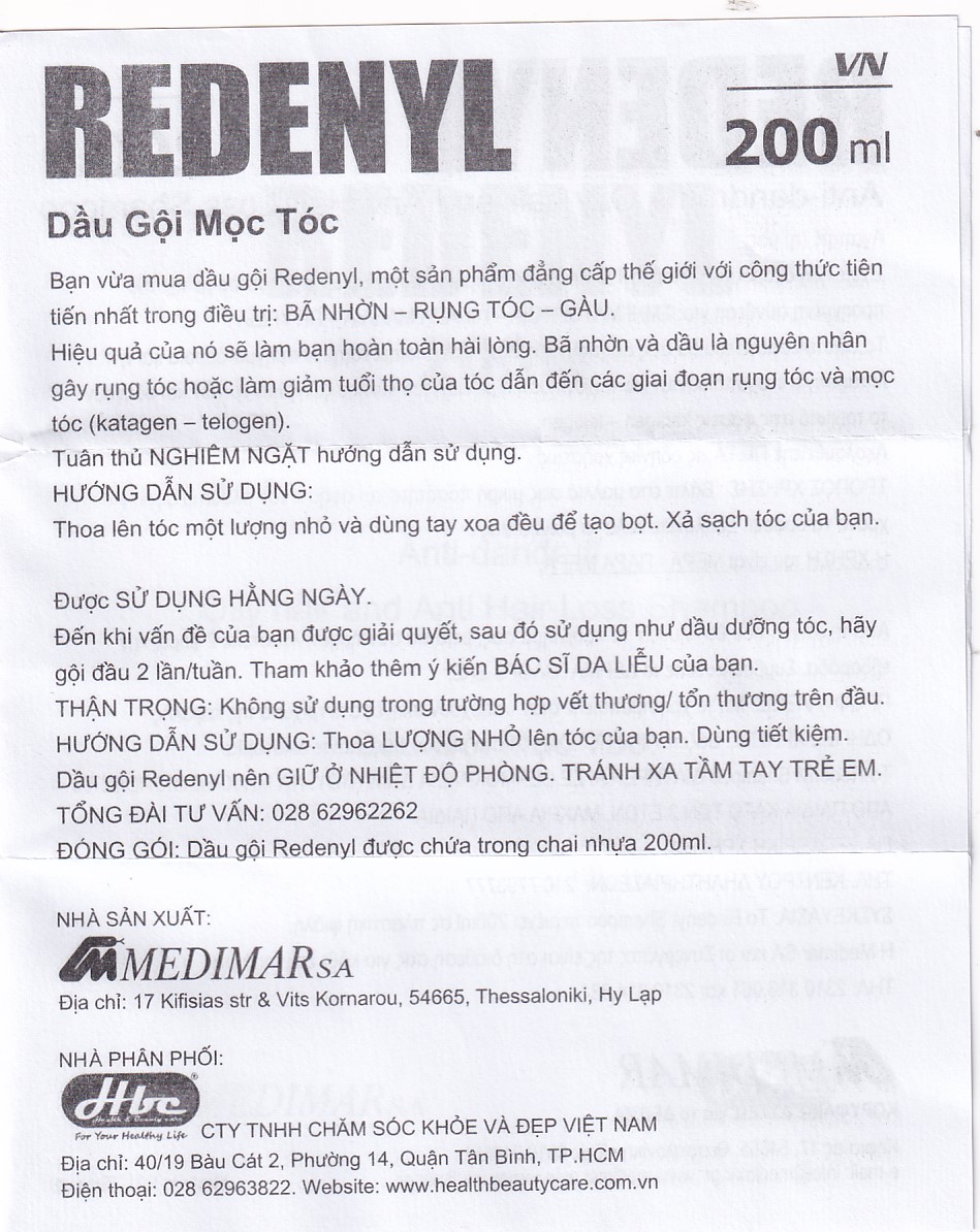 Dầu gội Redenyl Medimar chống rụng, kích thích mọc tóc (200ml)